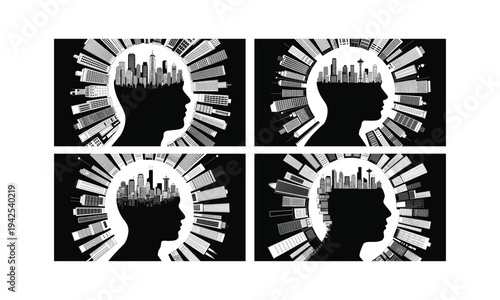 Abstract human head with brain rays symbolizing psychology mind power and intelligence