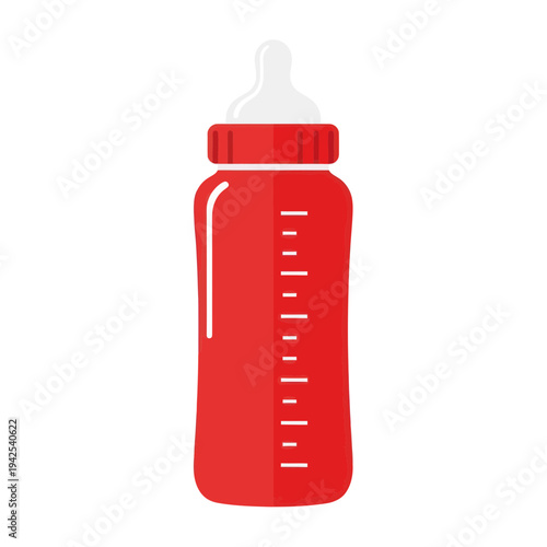 Red Baby Bottle with Measurement Markings, Isolated on White Background