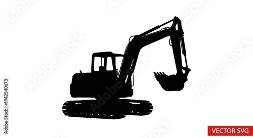 Silhouette Excavator Construction Vehicle with Bucket Arm Extended