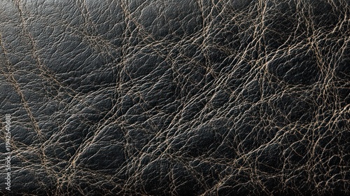Close up of dark leather texture with aged cracks and subtle veins
