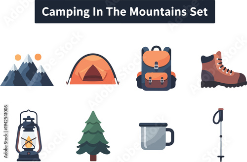 Collection of camping and hiking equipment and accessories for outdoor adventures