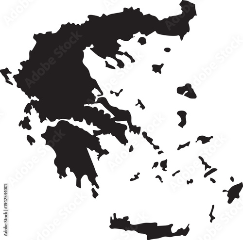 Black silhouette map of Greece simple vector outline illustration for travel and geography concepts isolated on white background