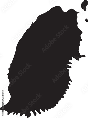 Black silhouette map of Grenada a Caribbean island nation isolated on a white background representing travel and geography