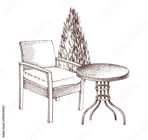 Garden furniture hand drawn set vector