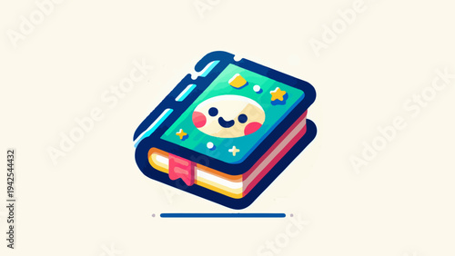 Cute Magic Spell Book Illustration – Fantasy Cartoon Story Book with Smiling Character