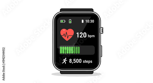 Smartwatch tracking fitness data with heart rate and steps