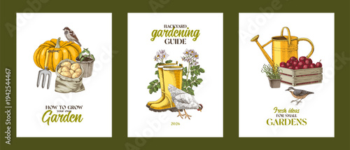 Horticulture and gardening vector cards