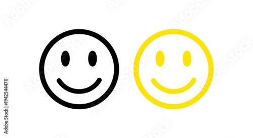 Two smiley faces, one black outline, one yellow outline, on white background