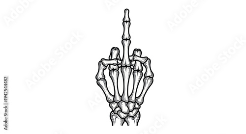 Skeleton Hand Middle Finger Gesture, Offensive Symbol, Anatomical Illustration