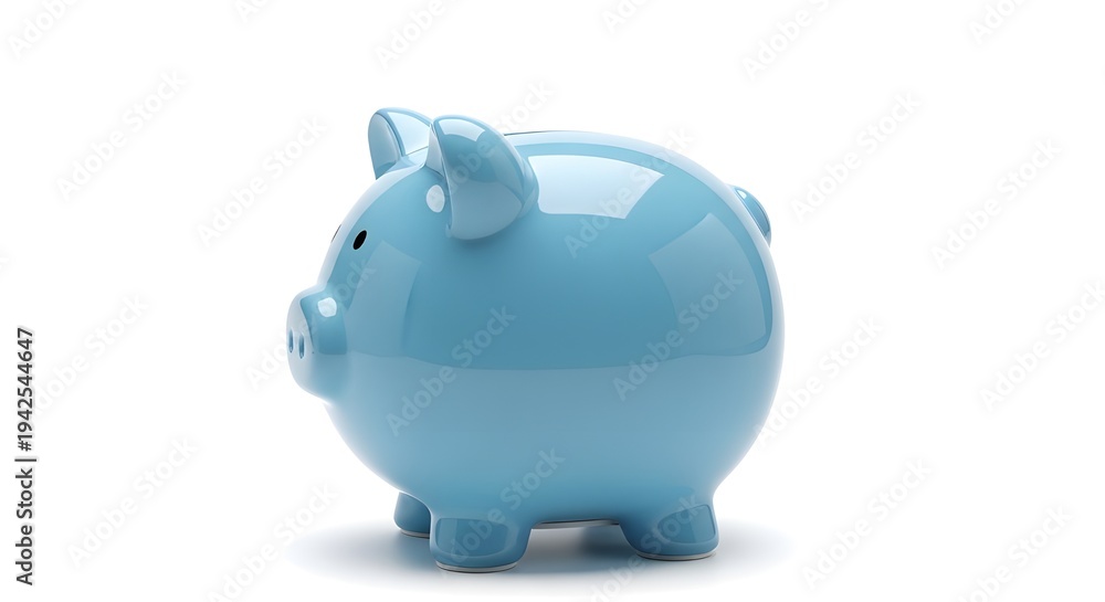 Obraz premium A blue piggy bank standing alone on a white background for saving money