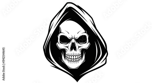 Grim Reaper Skull with Hood Icon Silhouette