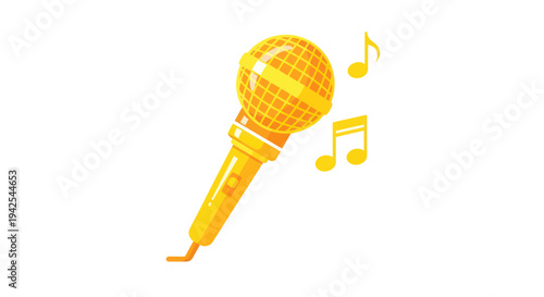Golden Microphone with Musical Notes