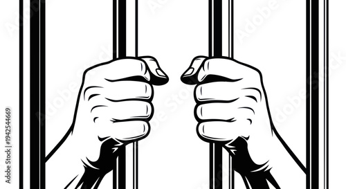 Hands Gripping Jail Bars, Symbol of Incarceration and Captivity