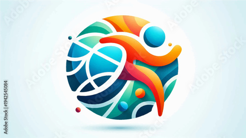 Colorful Basketball Player Silhouette with Ball – Dynamic Sports Logo in Modern Abstract Gradient Style.