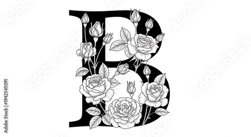 Plakat w ramie Floral Letter B Illustration with Roses.
