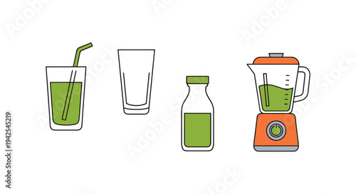 Green Smoothie Line art vector modern pastel abstract color illustration