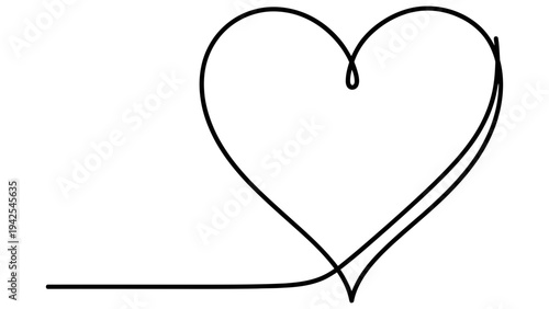 Simple black line drawing of a heart shape on a white background symbolizing love and affection in a minimalist style.