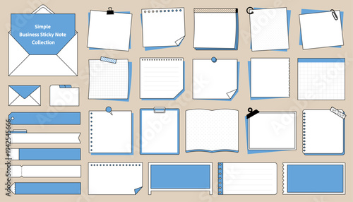 ビジネスシーンで使える青を基調とした文房具とメモ帳のフレームセット