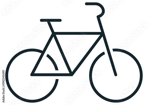 Simple line drawing of a bicycle in a minimalist style perfect for icons and graphic design projects requiring a clean and modern aesthetic.
