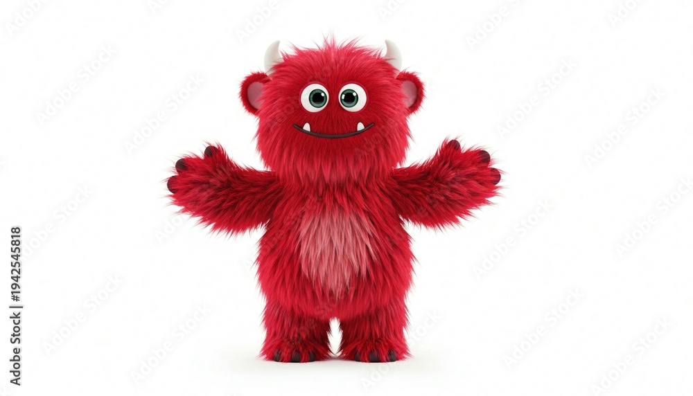 Fototapeta premium Cute Red Cartoon Monster with Horns