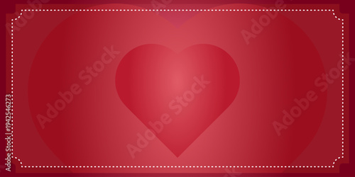 Red romantic Valentine's Day background featuring a central heart shape and an elegant white dotted border. Perfect for greeting cards, wedding invitations, romantic vouchers, and holiday banners