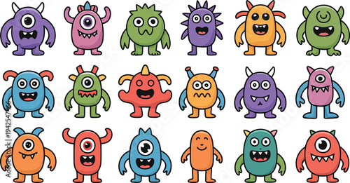 Collectionofvariouscartoonmonstersindifferentcolorsandexpressions