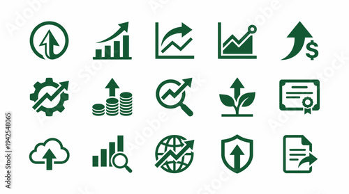 Green icons illustrate business growth and financial success