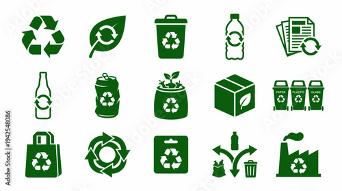 Green recycling symbols and eco friendly icons for sustainable practices