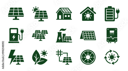 Renewable energy icons for sustainable living and eco friendly technology