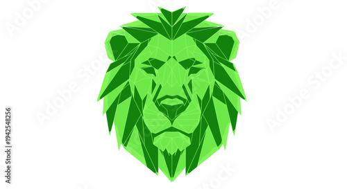 Geometric Lion Head Logo Design, Low Poly Animal Art, Green Abstract Face