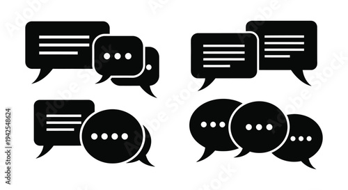 Collection of modern vector graphic speech bubble icons representing digital communication and messaging