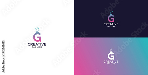 smart bulb logo icon. bulb logo technology. initial logo design G