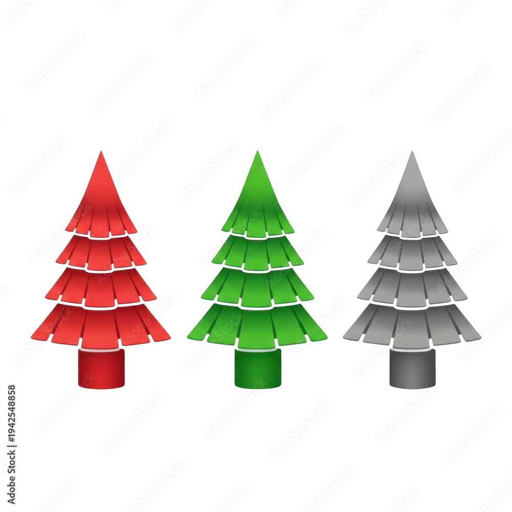 Obraz premium Three colorful christmas trees standing side by side with different shades of red, green, and white