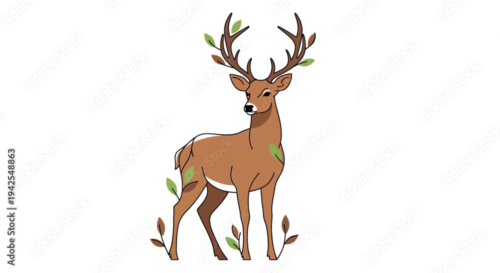 Obraz premium Majestic deer with leafy antlers standing in natural setting