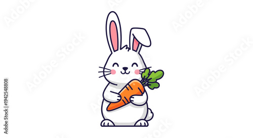 Adorable cartoon rabbit holding fresh carrot