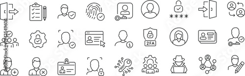 User Account Web Icon Set in Line Style. Collection of User profile Linear Icons, Including Profile, avatar, login, password, username, add friend, access, connect and more.