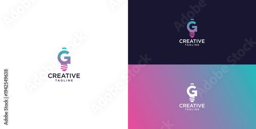 smart bulb logo icon. bulb logo technology. initial logo design G