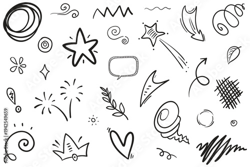 A collection of various hand drawn doodles and shapes