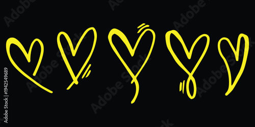 Yellow hearts on black background