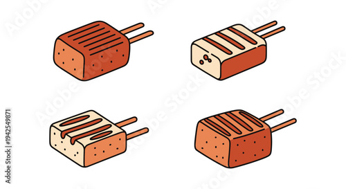 Grilled Tofu Line art vector dynamic colorful abstract illustration