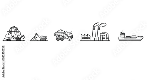 Industrial landscape with mining transport factory and ship silhouette high quality