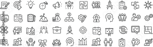 Project management set of web icons in line style. Business or organisation management icons for web and mobile app. Time management, planning, project, startup, marketing.