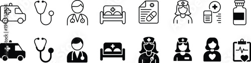 Medical icon set, healthcare and hospital artwork illustration, doctor and nurse design inspiration, emergency and medicine symbols collection