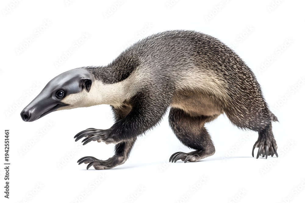 Fototapeta premium Southern tamandua lesser anteater walking isolated on a white background