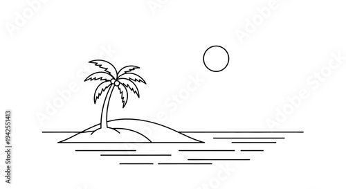 Palm tree standing alone in water.