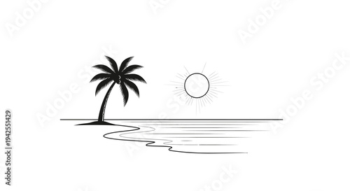 Black and white palm tree illustration.