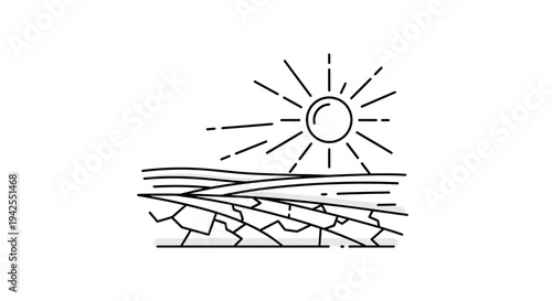 Sun Shining Over Dry Land Surface.