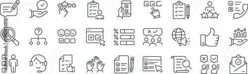 Survey Web Icon Set. Collection of feedback Linear Icons, Including question, opinion, satisfaction, opinion, research, review, satisfaction, task, poll, answer and More.