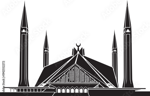 Faisal Mosque Black Silhouette Vector Islamabad Modern Islamic Landmark