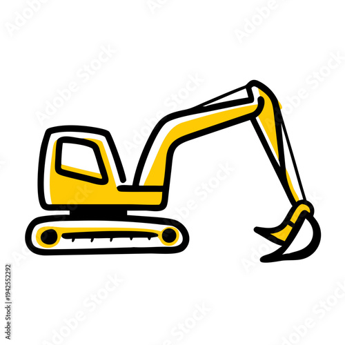 Yellow crawler excavator with a bucket. Industrial machinery. Construction machinery. Vector illustration. Isolated on white background.